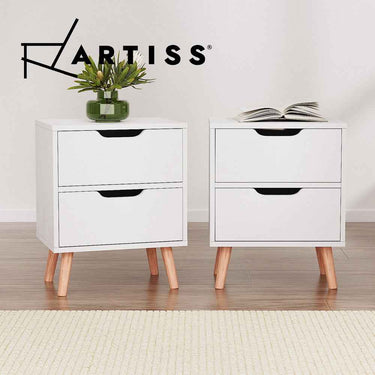 Artiss 2x Bedside Table 2 Drawers Side End Table Storage Cabinet Nightstand White